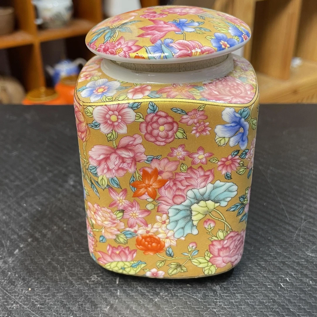 库存尾货：陶瓷中式复古网红个性高档珐琅彩茶叶罐黄色储物罐