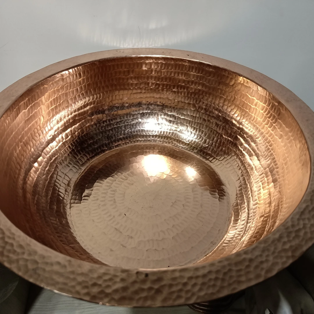 滇铜工艺坊双耳碗紫铜大盆双耳纯色锤纹圆形纯手工中式锤纹家用