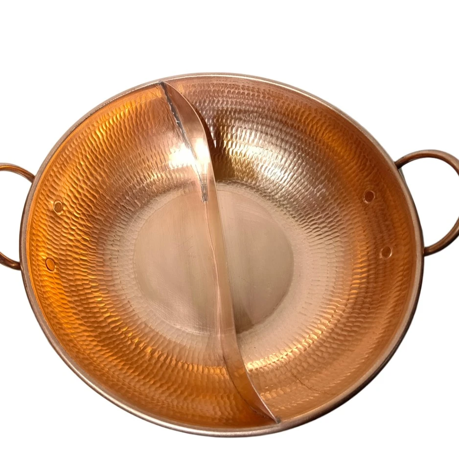 紫铜鸳鸯火锅  双耳火锅盆 加厚家用铜火锅 纯手工加厚涮肉煮菜盘