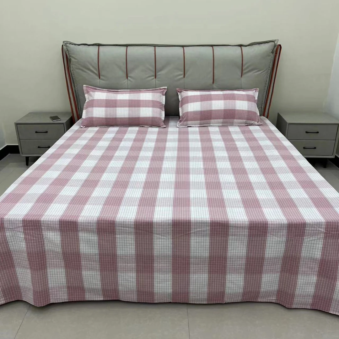 纯棉老粗布双面包边亲肤床单家用学生格子床单凉感简约学生床单子