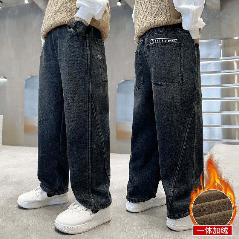 子涵童装D男童直筒牛仔裤加绒加厚儿童裤子2024冬季新款中大童休