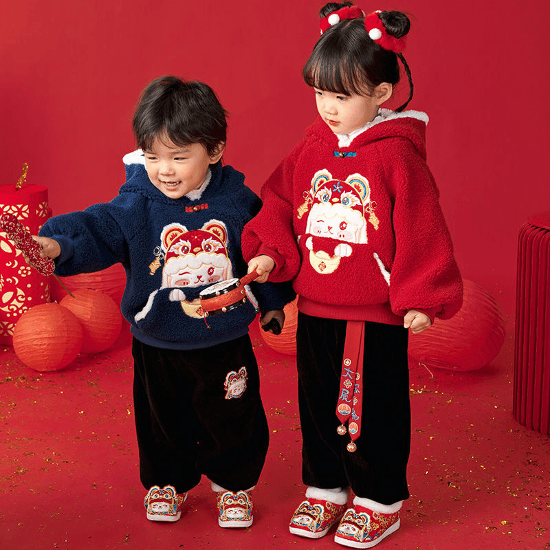 子涵童装D男女童冬装拜年服套装2024新款兔年汉服加绒上衣宝宝表
