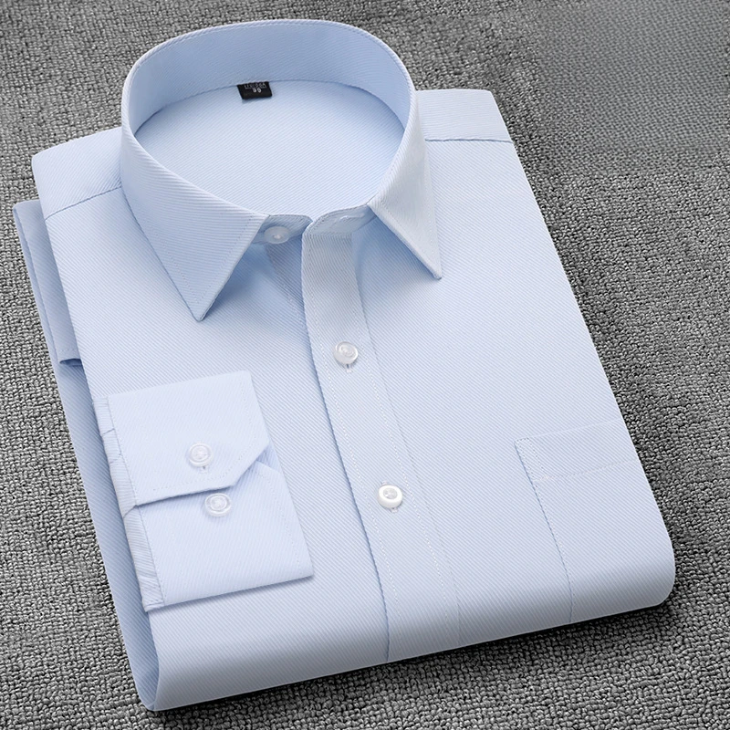 南极衬衫男长袖宽松商务短袖大码纯色工装上班职业装蓝衬衫男士