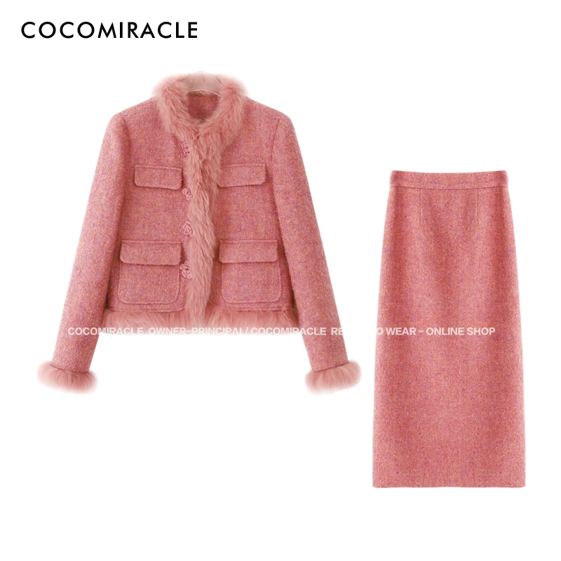 豆豆定制【莫奈玫瑰】冬季新款狐狸毛羽绒套装Q38TZ8212