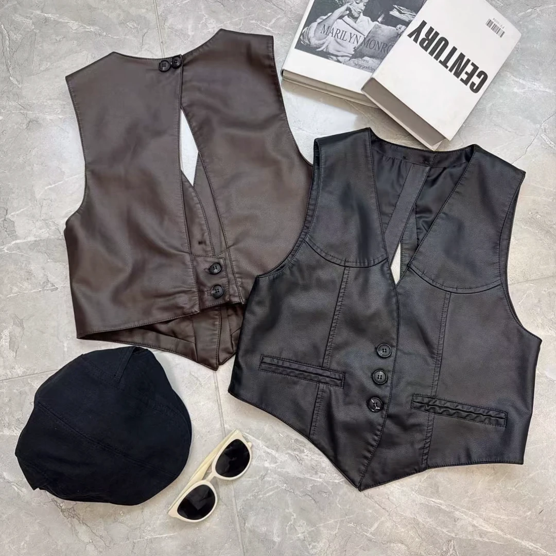 新款欧货时尚定制后镂空设计气质百搭马甲网红显瘦洋气短款修身