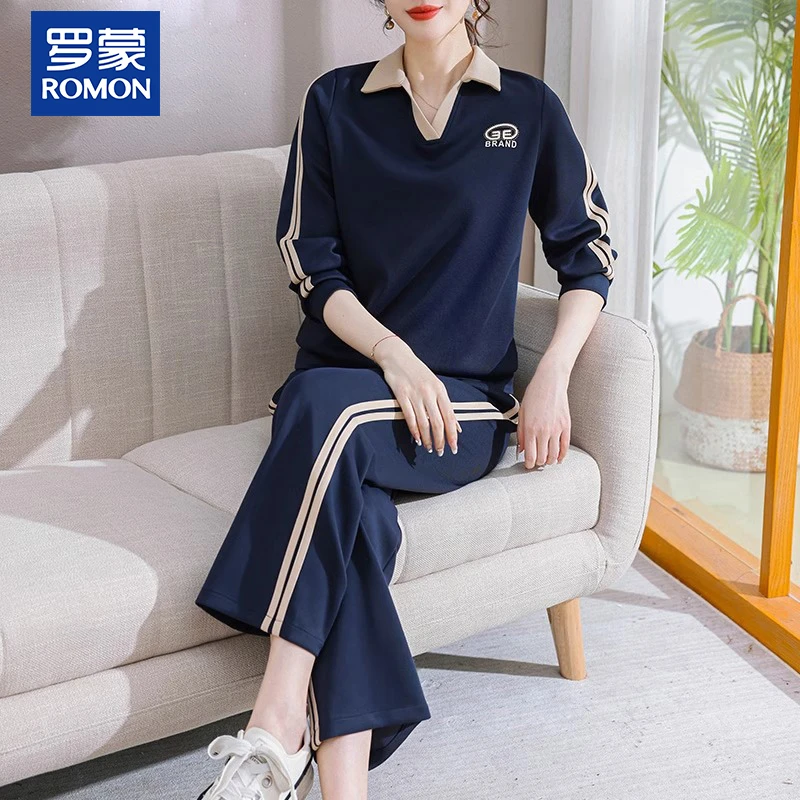 罗蒙妈妈装春季运动服套装新款休闲上衣中老年女士时尚春秋两件套