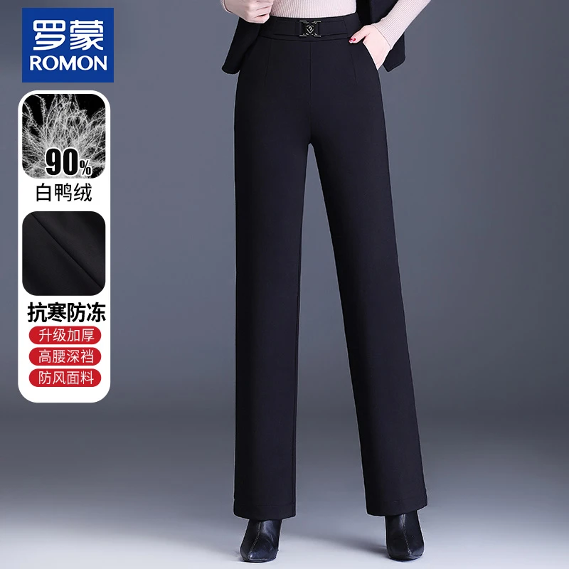 罗蒙妈妈冬季羽绒裤外穿2025新款中年高腰白鸭绒裤女士防寒直筒裤