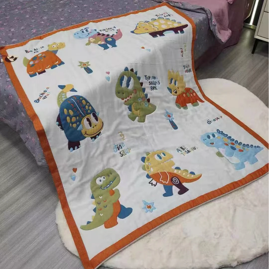 恐龙乐园多层纱布面包被亲肤柔软透气儿童成人可用机洗可爱加厚