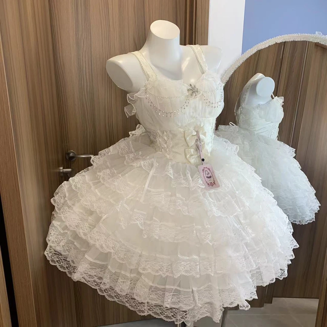 现货掉落少女梦境Lolita蕾丝连衣裙夏季芭蕾风甜美仙女