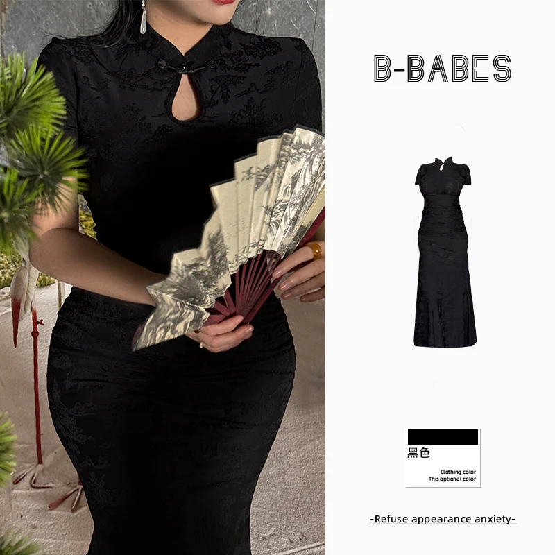 B-babes【玲珑丹青】重工提花旗袍裙夏季微胖高档国风改良新中式裙