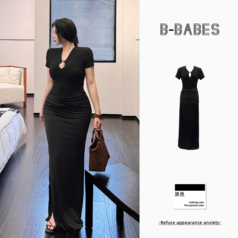 B-babes【梦境交错】假两件大码包臀裙气质收褶修身收腰显瘦长裙
