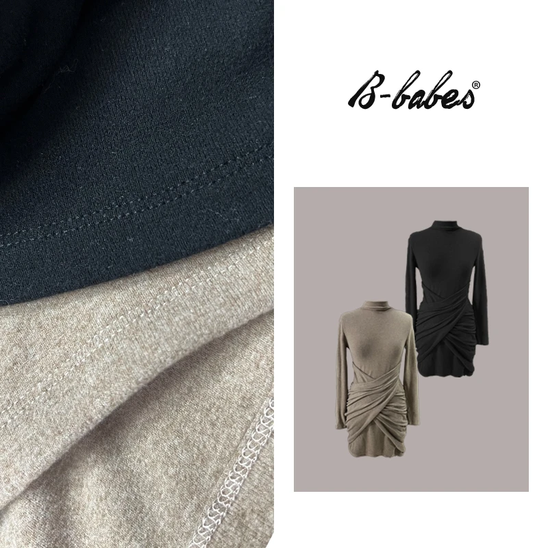 B-babes【微醺特调】纯欲风半高领收腰裙冬季设计感交叉褶皱包臀裙