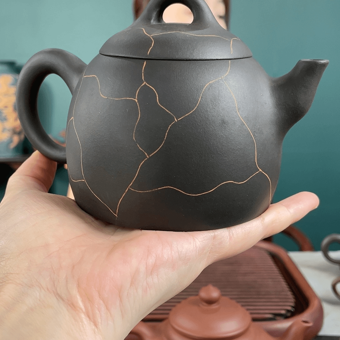紫砂茶壶黑料卡泥秦权370cc