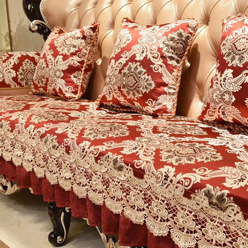 结婚沙发垫套罩婚庆刺绣红色盖布新中式四季高档欧式坐垫喜庆定做