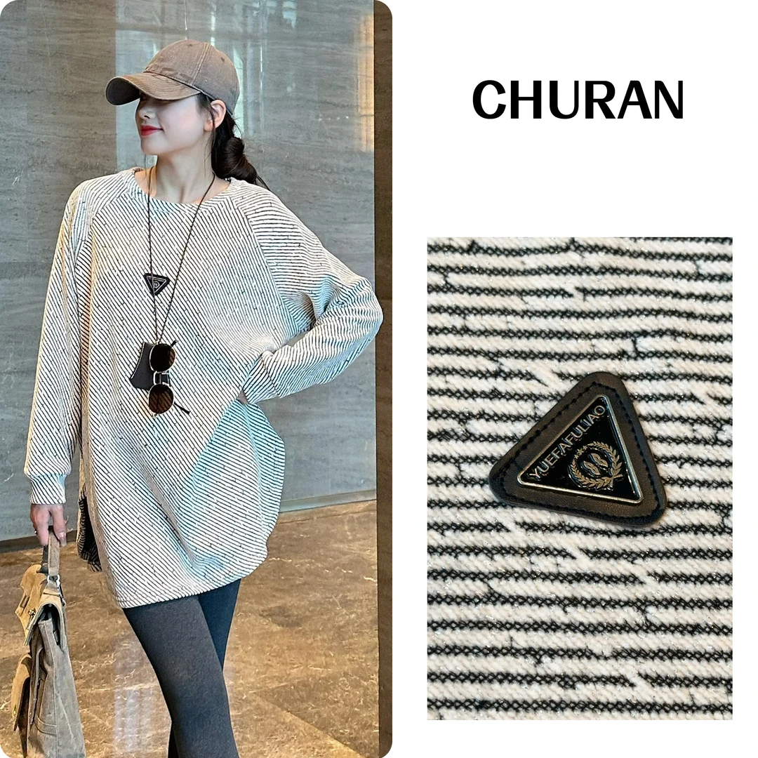 U.V.Y秋冬渲染条纹长袖T恤显瘦宽松时尚休闲百搭打底长袖上衣女