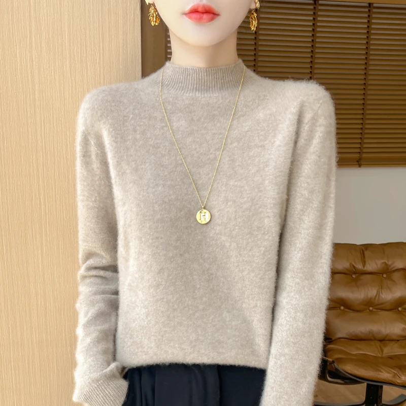 24款秋季上新女式纯羊毛半高领针织衫