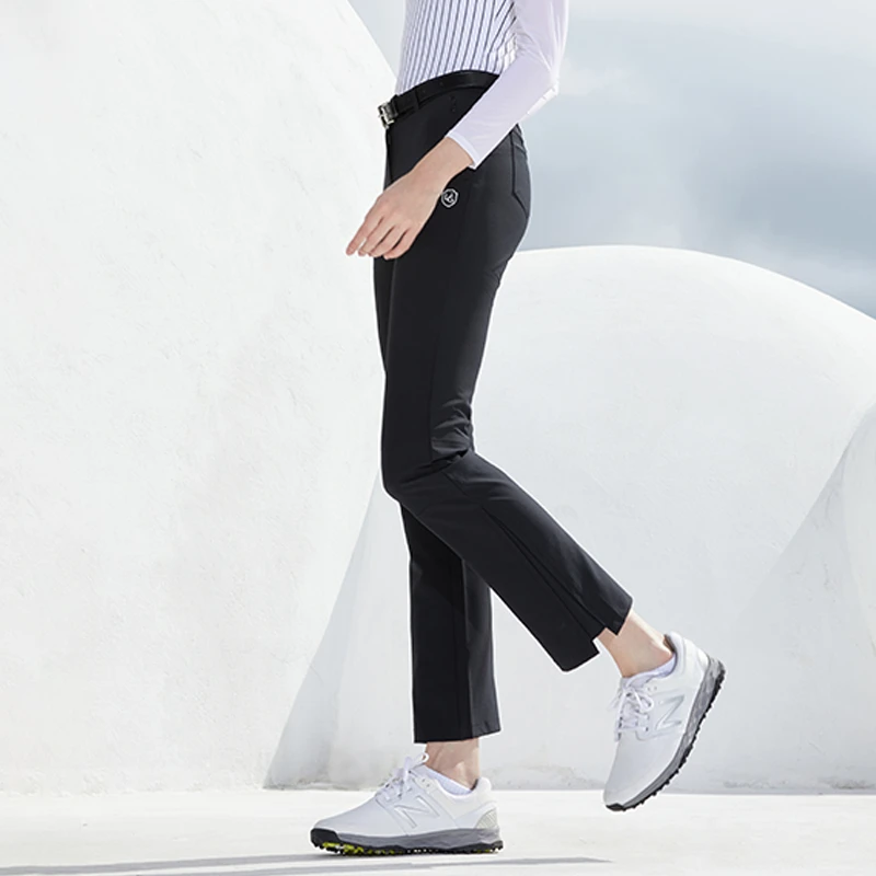 高尔夫服装女款夏季薄款女裤运动户外白色裤子高腰微喇裤速干球裤