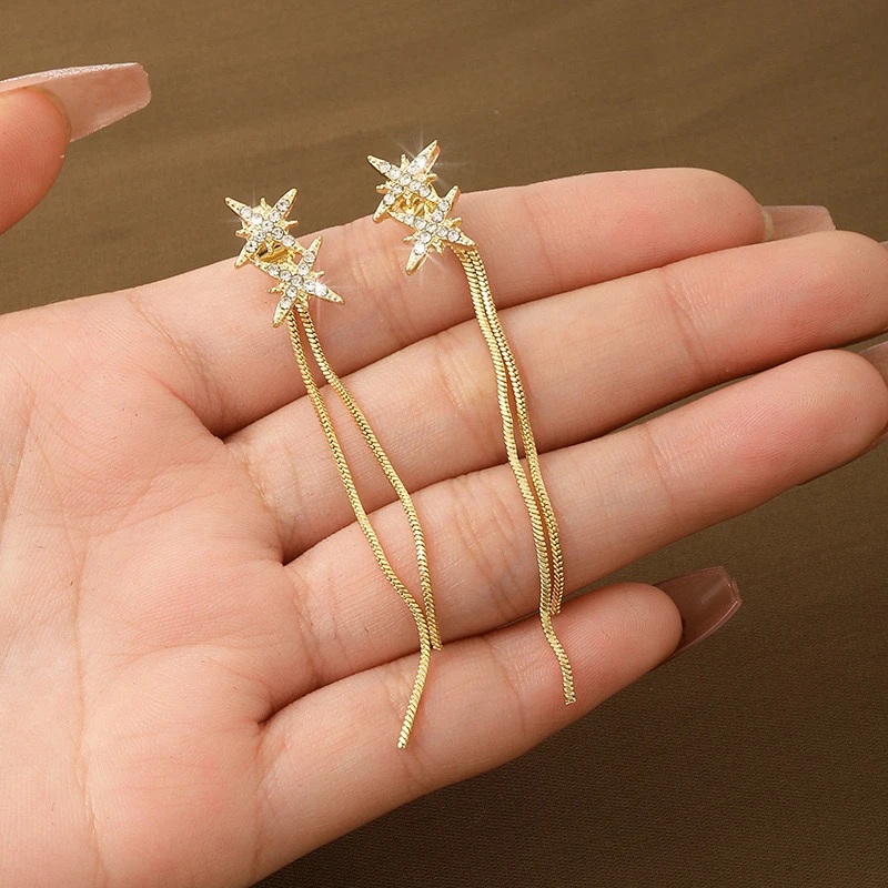 铜合金仿水晶耳饰 长款超仙气质轻奢百搭时尚耳钉