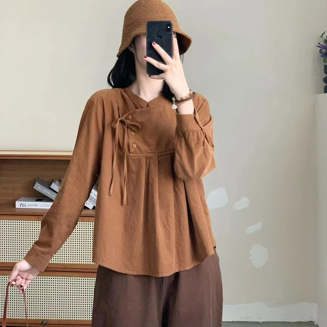 素心轻奢 2023秋季新款系带套头圆领娃娃衫上衣SX DY 11618