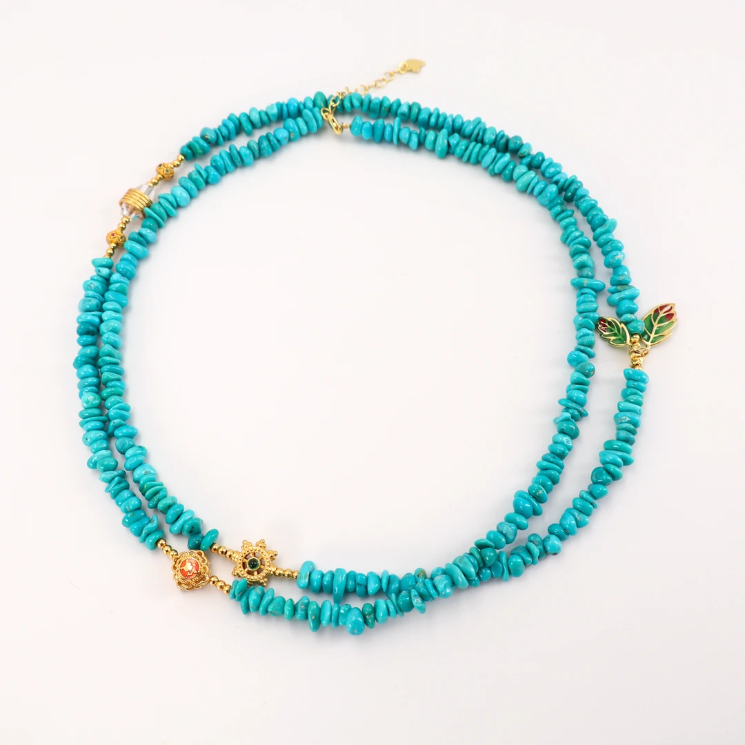 【星望珠宝】美松随形S925银项链4-5mmTMBX21手工蓝色时尚