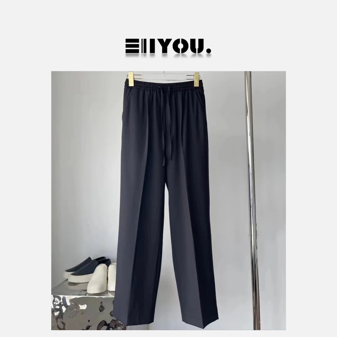 【ENYOU定制】首尔休闲 松紧腰黑色直筒裤