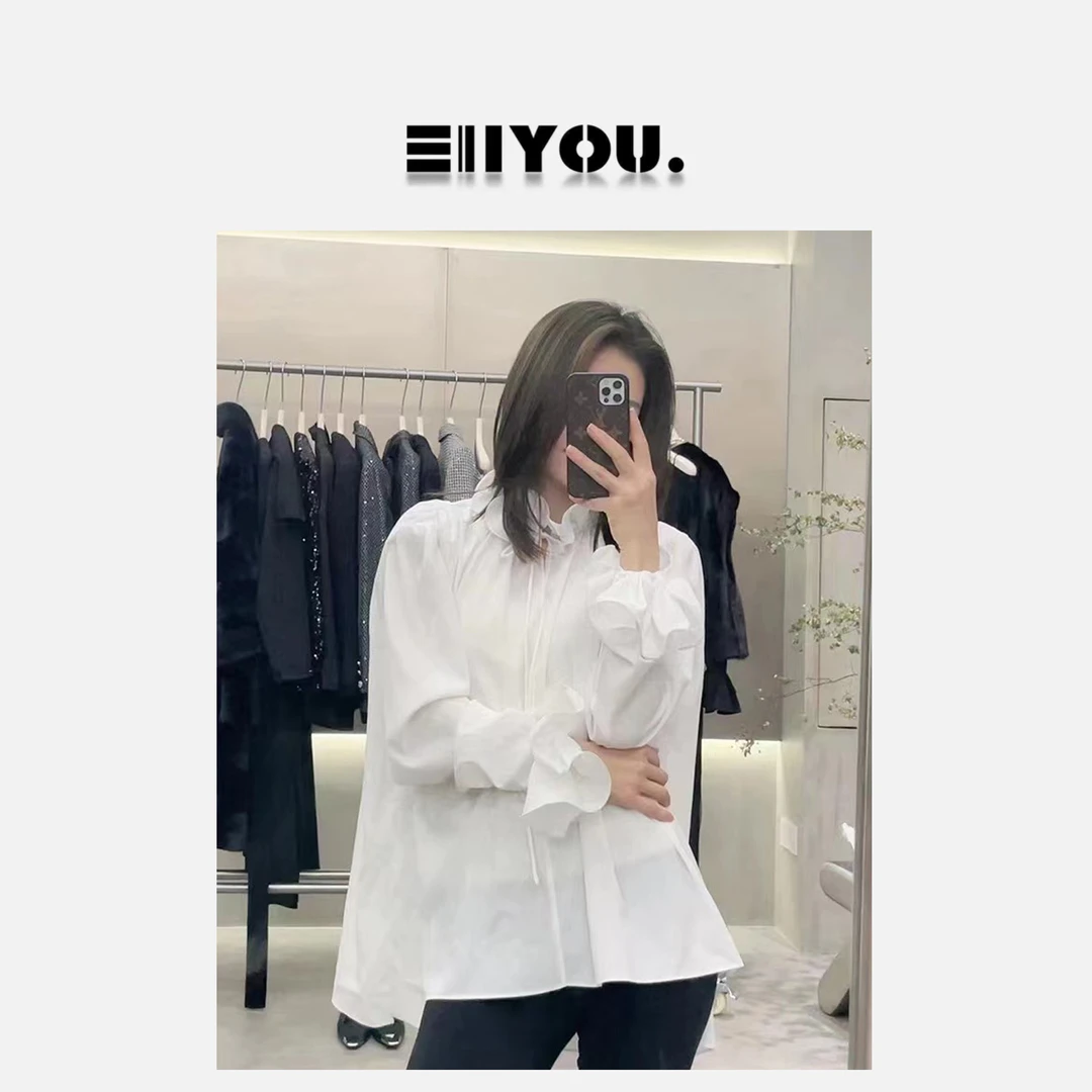 【ENYOU定制】时尚小众白色泡泡袖衬衫韩版宽松（偏大可往小）
