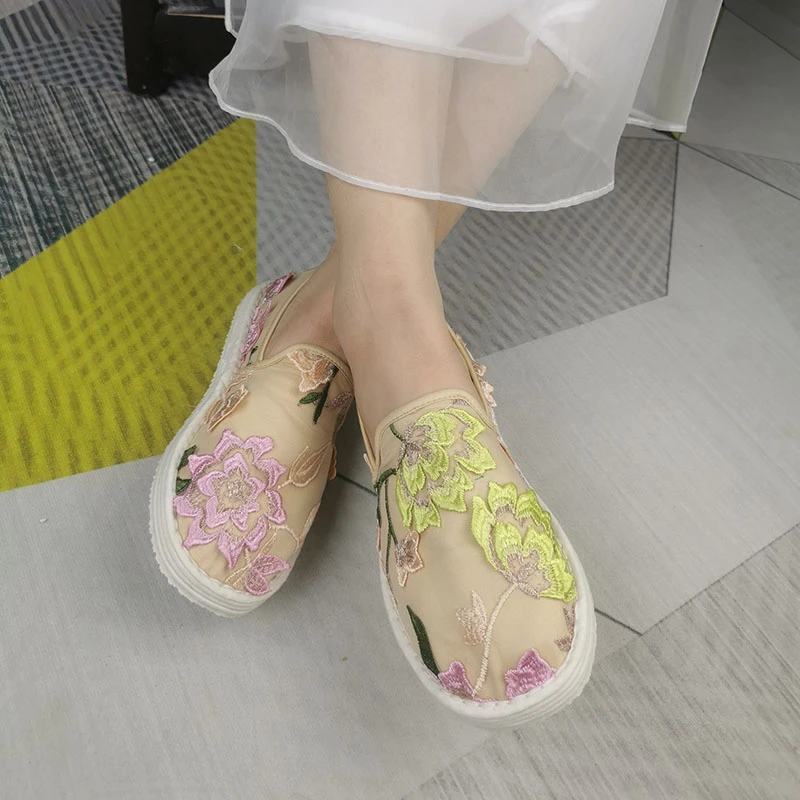 夏季透气千层底民族风薄款女布鞋休闲拖鞋汉服鞋女鞋绣花鞋