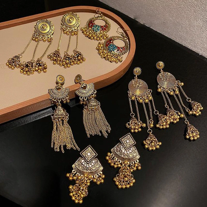 铜合金亚克力耳饰 跨境欧美波西米亚金属风圆形流苏耳环个性