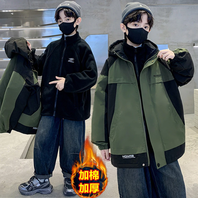 男童三合一冲锋衣外套秋冬装中大童帅气炸街痞帅儿童男孩学生潮流