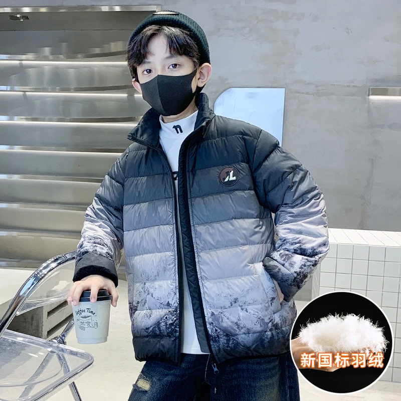 男童白鸭绒轻薄羽绒服短款外套秋冬季中大童洋气帅气儿童学生男孩