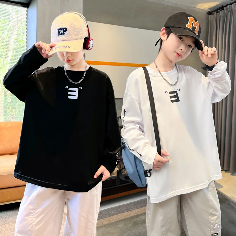 男童春秋季T恤长袖中大童帅气炸街韩版打底衫套头儿童上衣男孩潮t