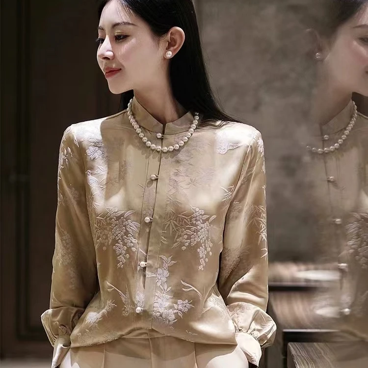 新中式国风复古提花衬衫长袖休闲上衣2024B2647—小璐