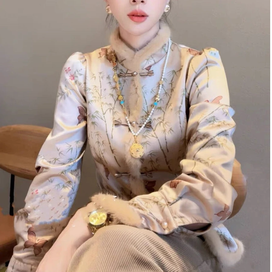 清新中式复古印花盘扣外套秋冬时尚立领轻奢上衣94765—BB—小璐