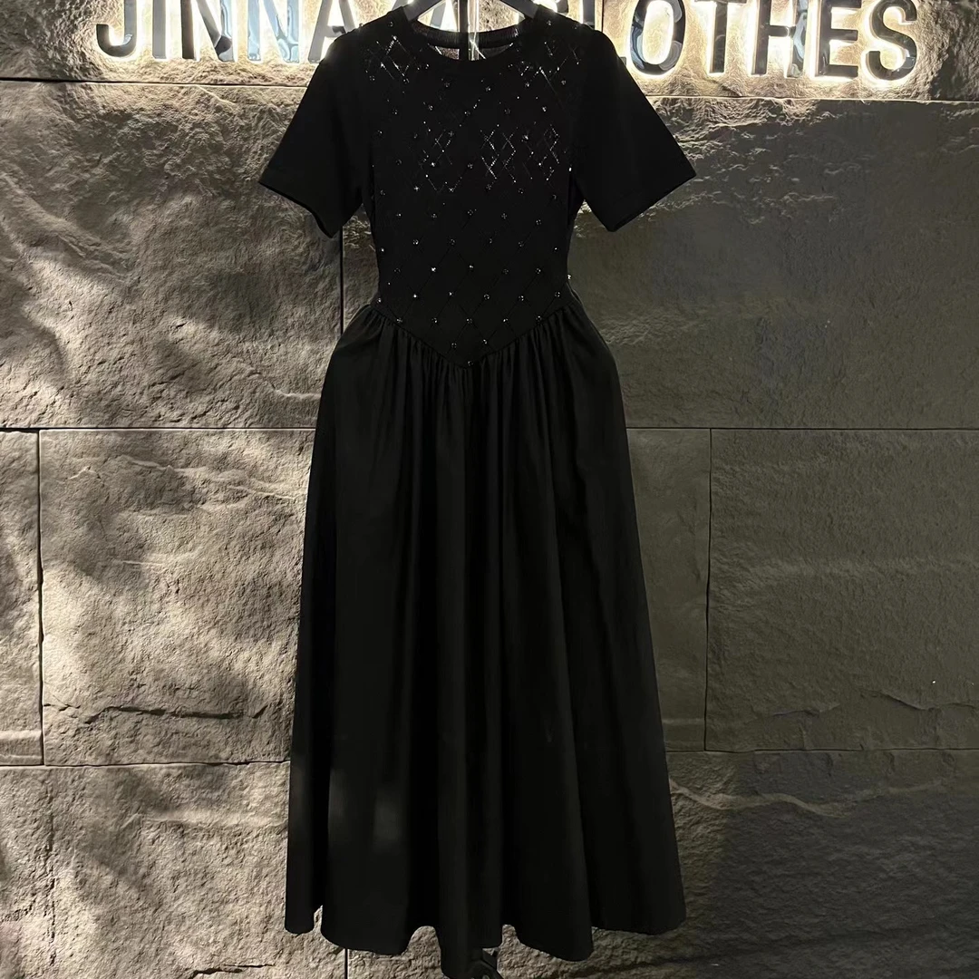 【原创设计师款女装】2024新款时尚高级镶钻显瘦大码连衣裙4548