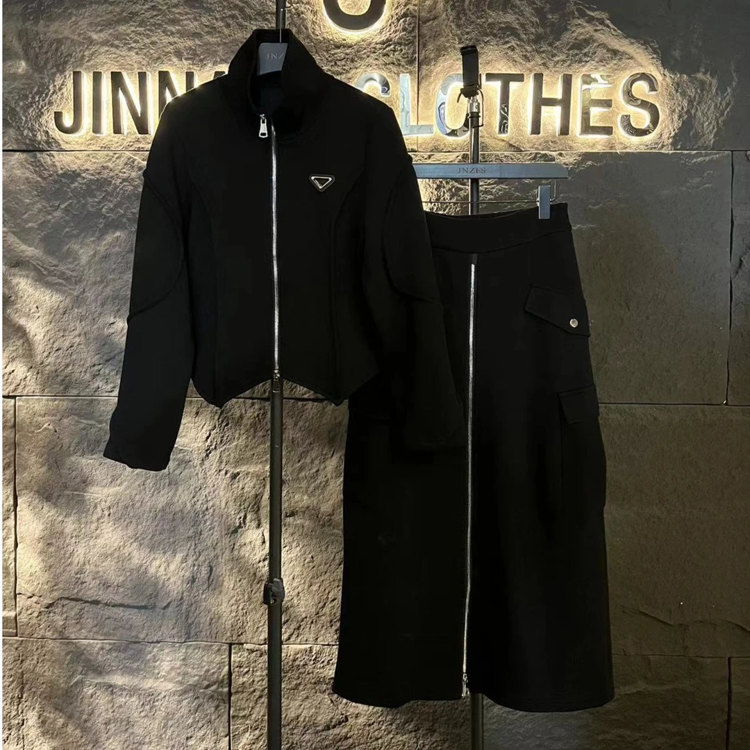 【原创设计师款】秋冬新款微胖显瘦拉链卫衣两件套＋半身裙3961