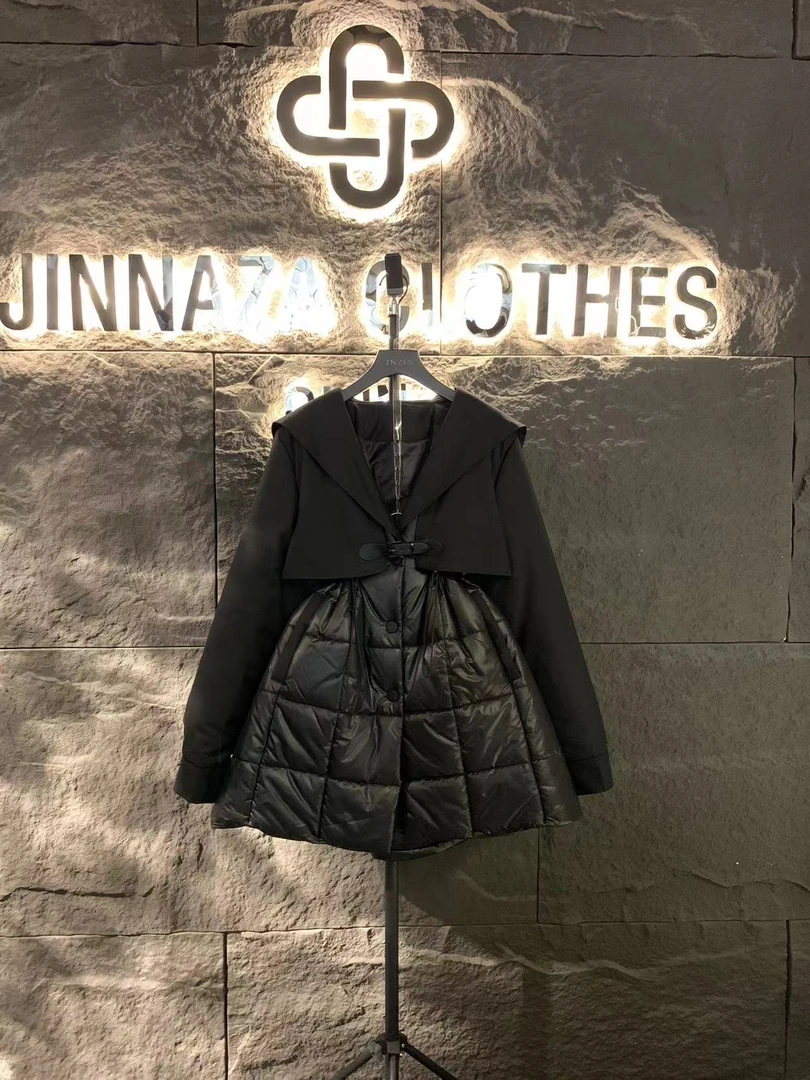 【原创大码设计师款】2-2023冬季中长款大码拼接棉服4319