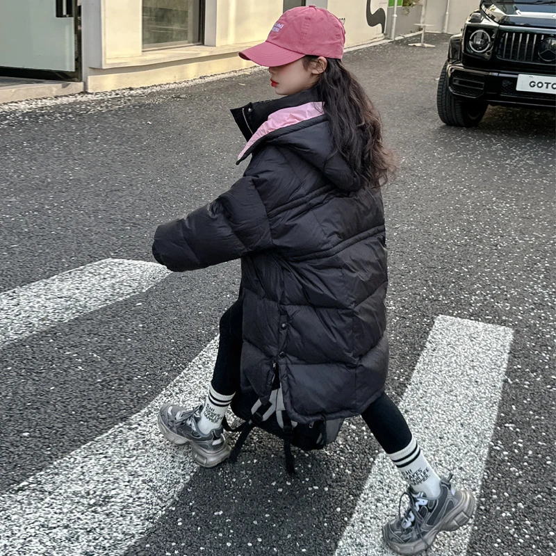 女童羽绒服2023新款女大童冬季90白鸭绒中长款外套儿童冬装保暖潮