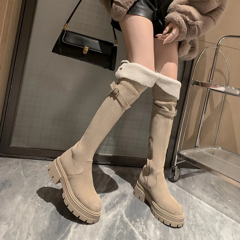 翻领两穿秋冬过膝靴女雪地靴加绒加厚大筒围保暖骑士靴雪地靴