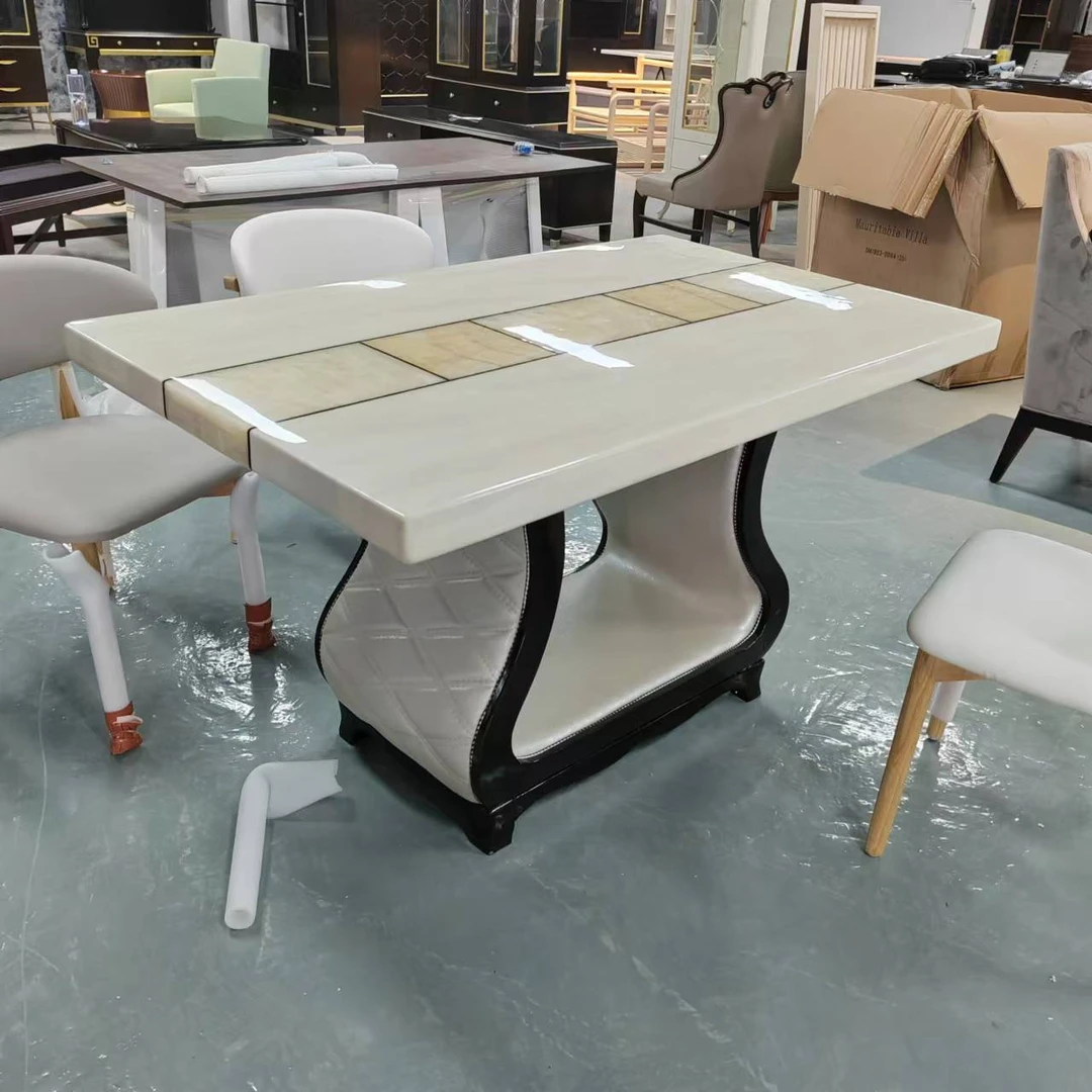 餐桌大理石 1330*800*720   实木加皮 极简意式创意客厅
