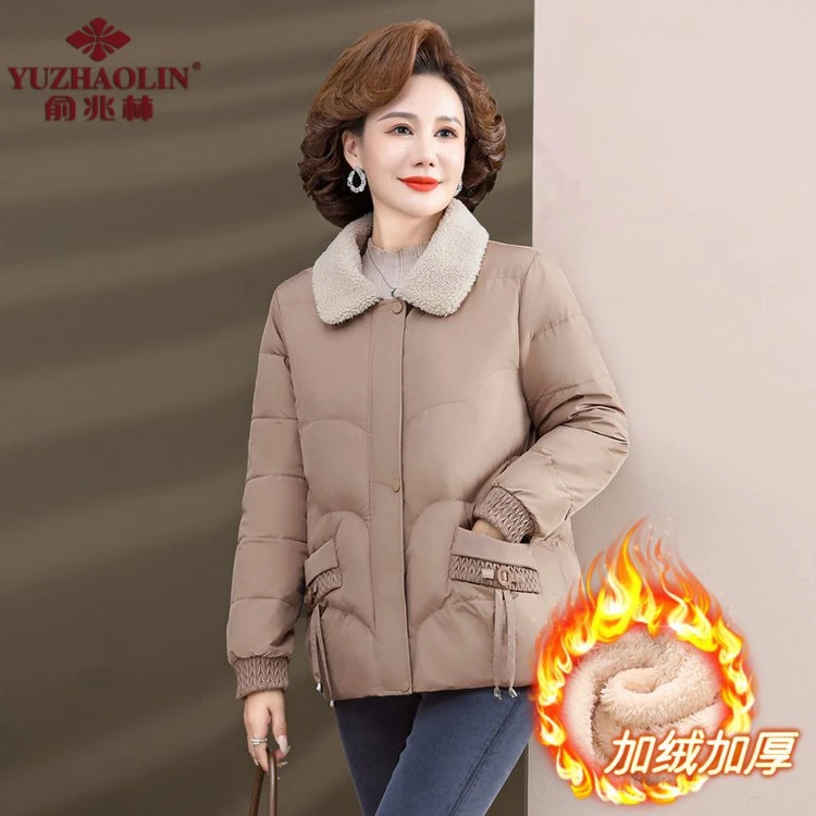 俞兆林妈妈冬装加绒加厚衣外套2023新款中老年女洋气袄气质保暖服