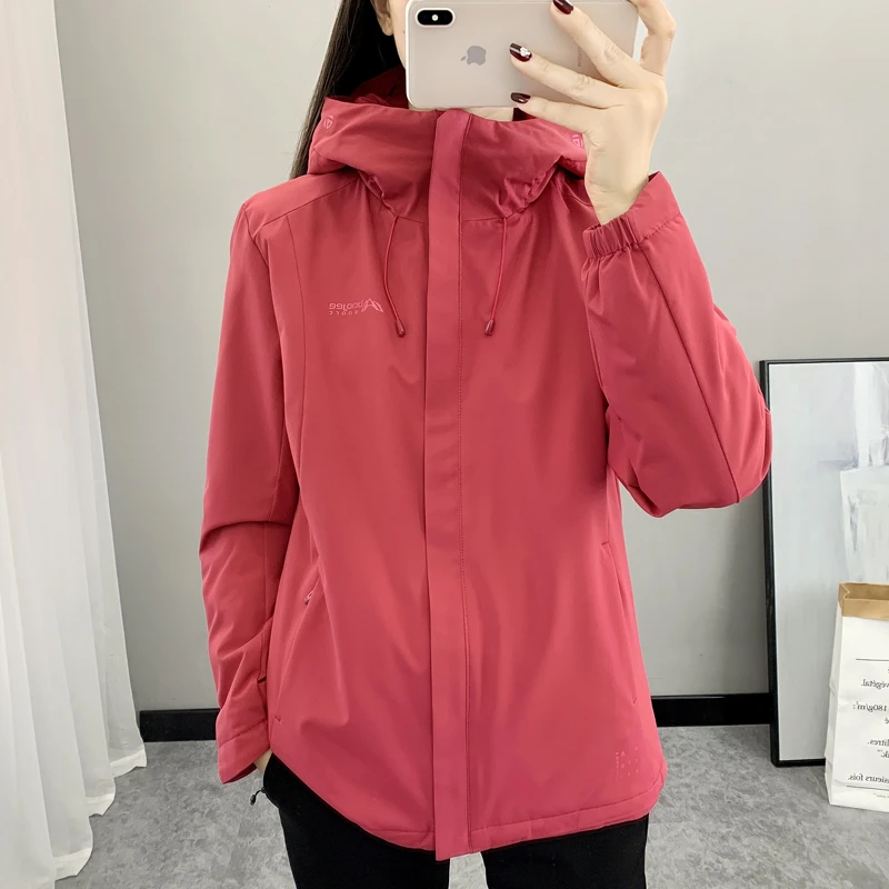 2024新款户外加棉冲锋衣女中长款外套棉衣防风防水连帽运动女棉服