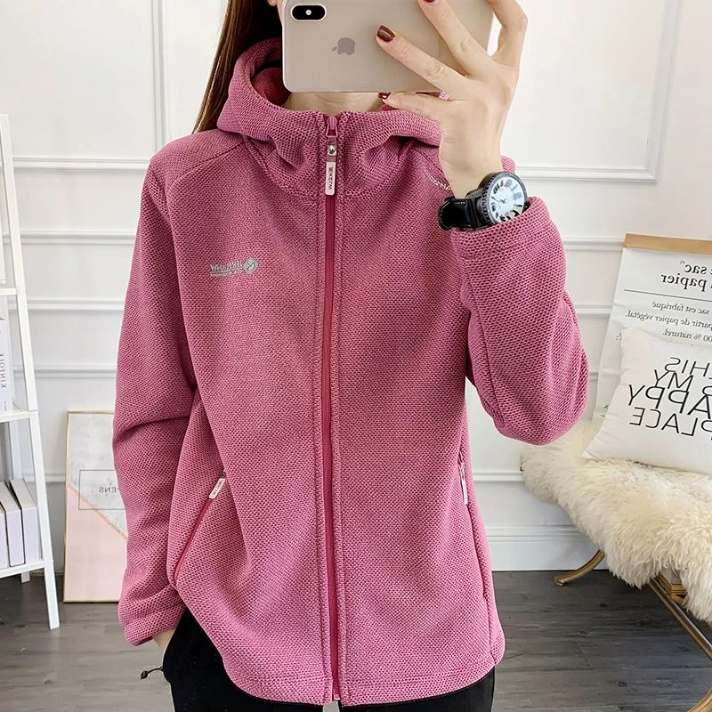 奥粒绒户外抓绒衣休闲卫衣连帽开衫外套女秋冬运动百搭加绒摇粒绒