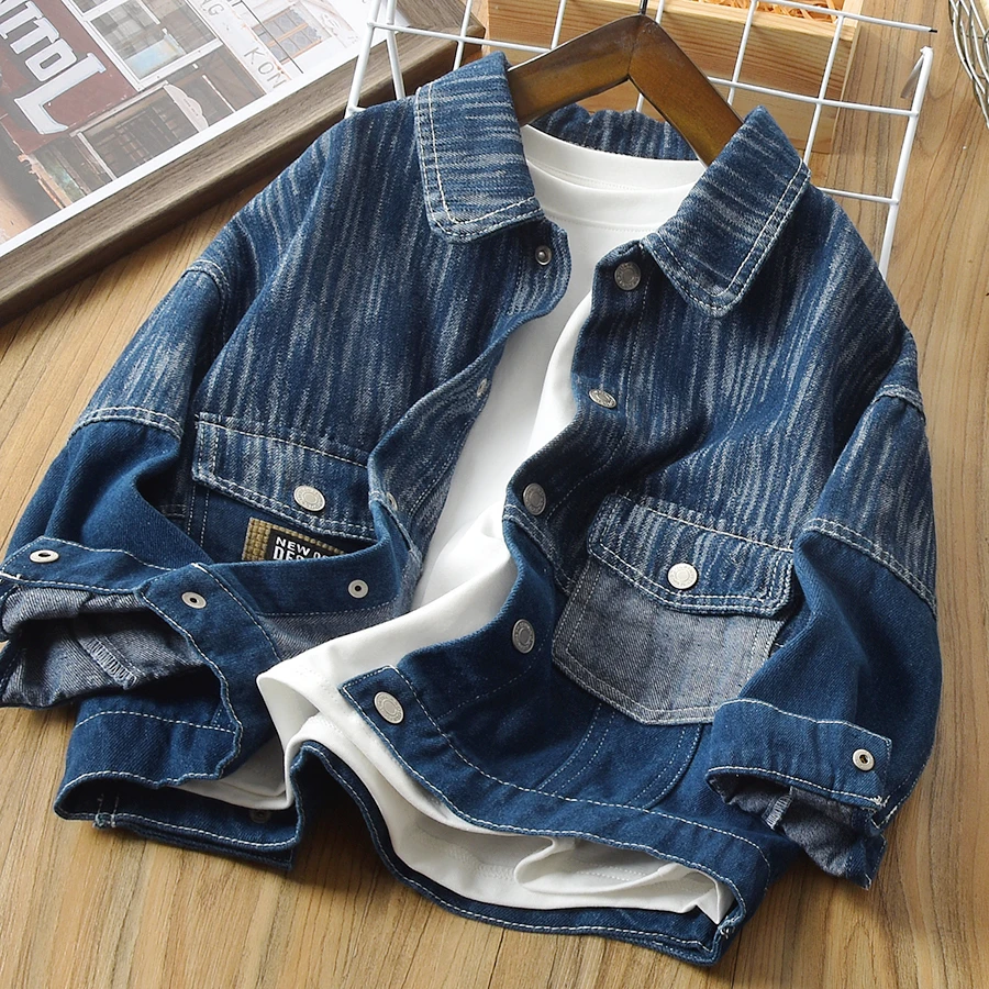 儿童秋装牛仔外套2024新款潮酷夹克衫春秋中大童薄款上衣4SP12