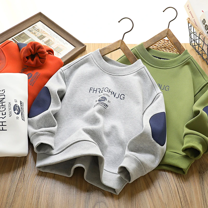 儿童加绒卫衣加厚保暖圆领中大童秋冬季男童休闲上衣24D001