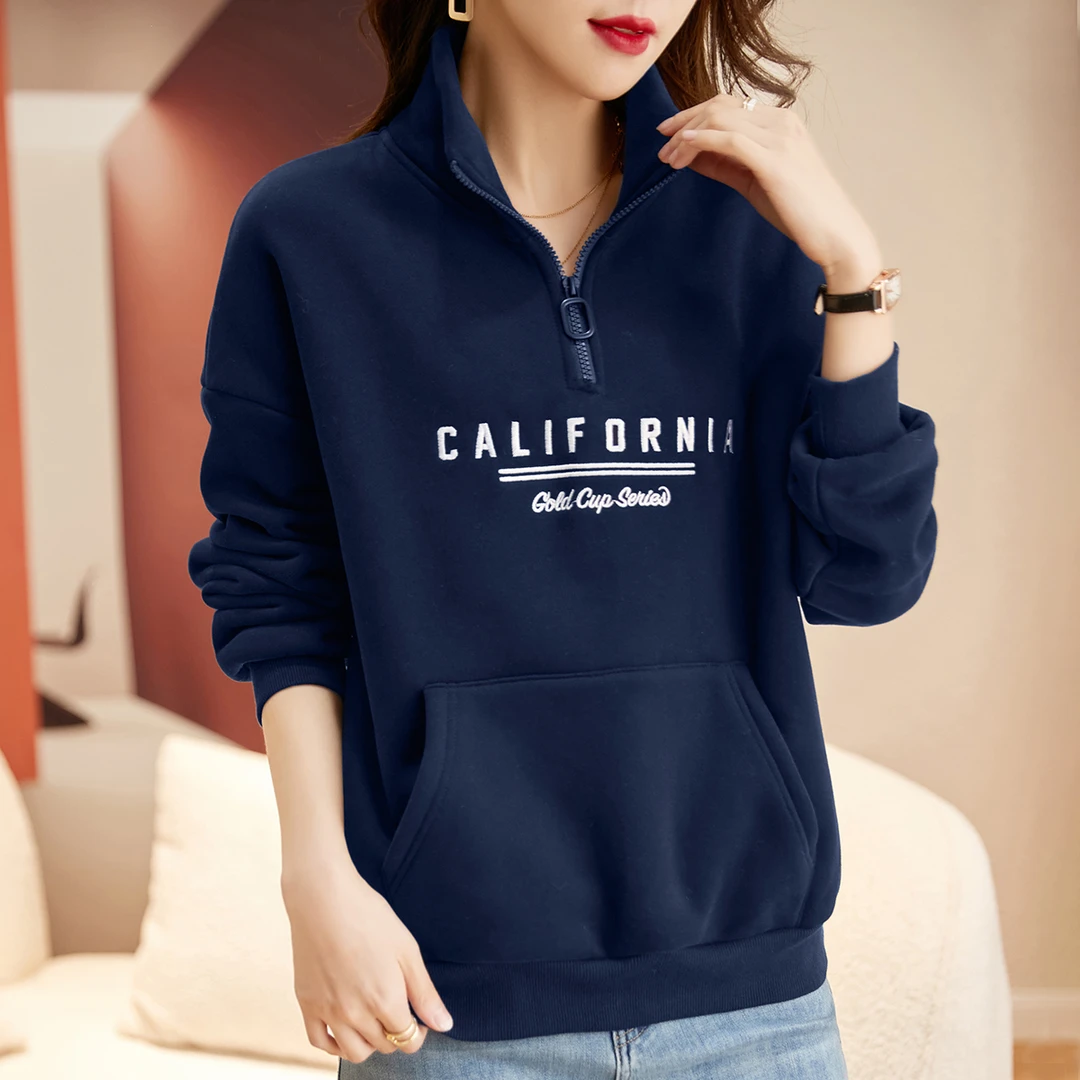 【加绒加厚】卫衣女秋冬爆款上衣宽松半拉链立领保暖外套洋气减龄