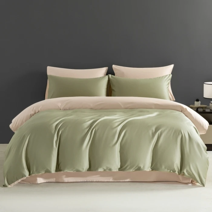 2024新款高支高密轻奢100S长绒棉经典双拼四件套纯色简约