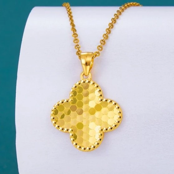 足金999饰品 鱼鳞四叶花吊坠 5G工艺黄金珠宝首饰