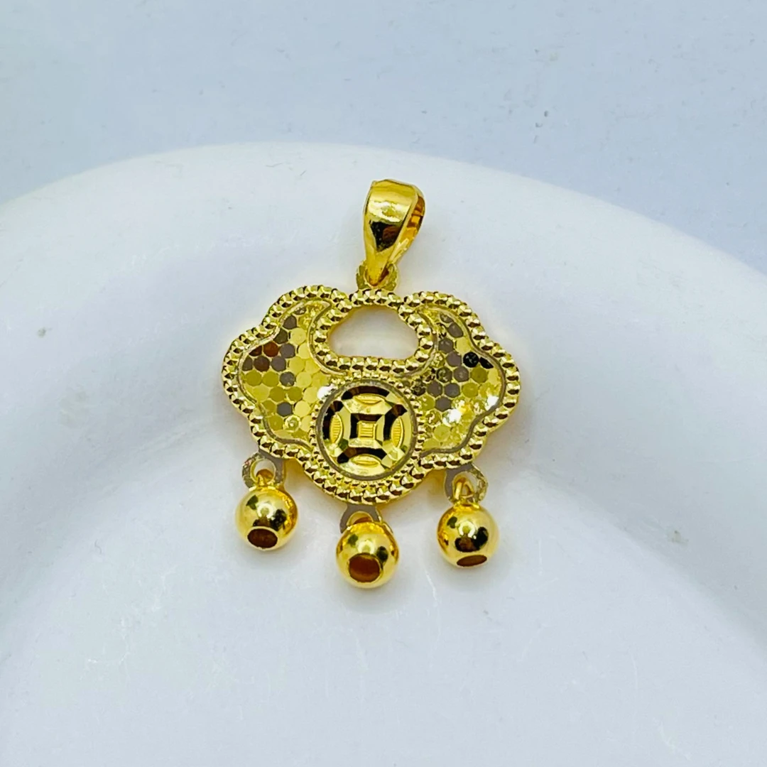 足金999 鱼鳞祥云福锁牌吊坠 5G工艺黄金珠宝首饰