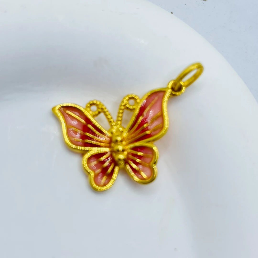 足金999珐琅蝴蝶吊坠