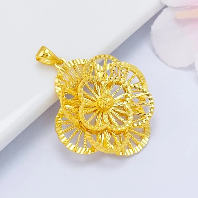 足金999 拉丝大花花吊坠 5G工艺黄金珠宝首饰